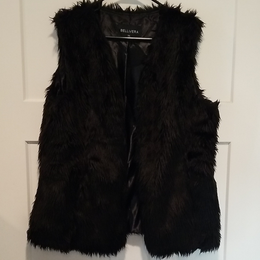 Bellivera Black Faux Fur Vest With Pockets XXL